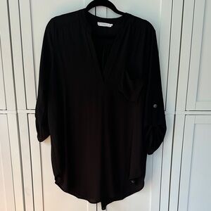 Lush Black Blouse with Buttoned Sleeves